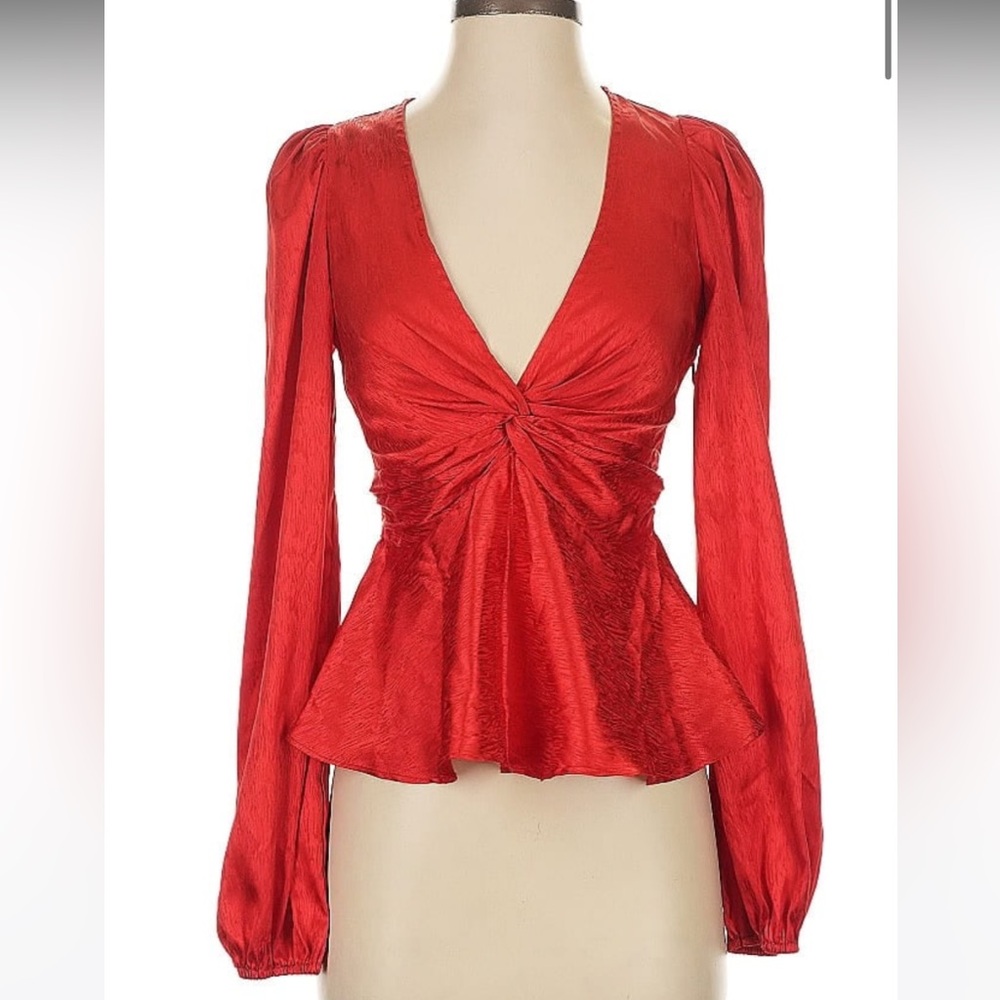 Lulu’s red satin peplum top